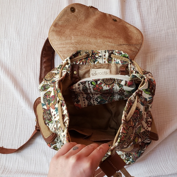 Sakroots Owl print Boho full size backpack - Picture 3 of 7